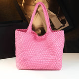 Cowhide tote shoulder bag with natural grain texture