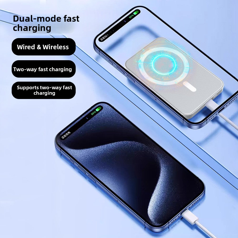 Two-way fast charging treasure with magnetic suction card bag