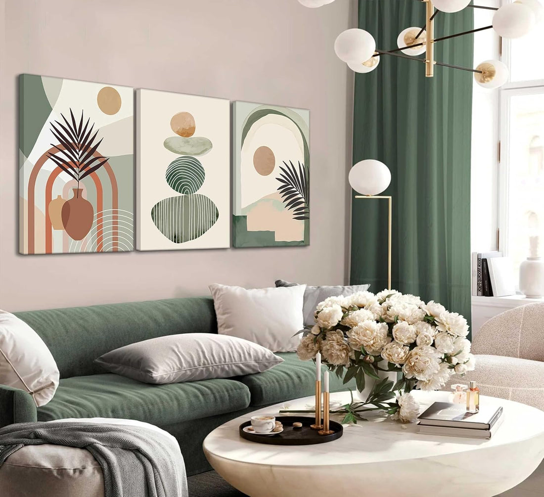 Three boho canvas panels laid out flat