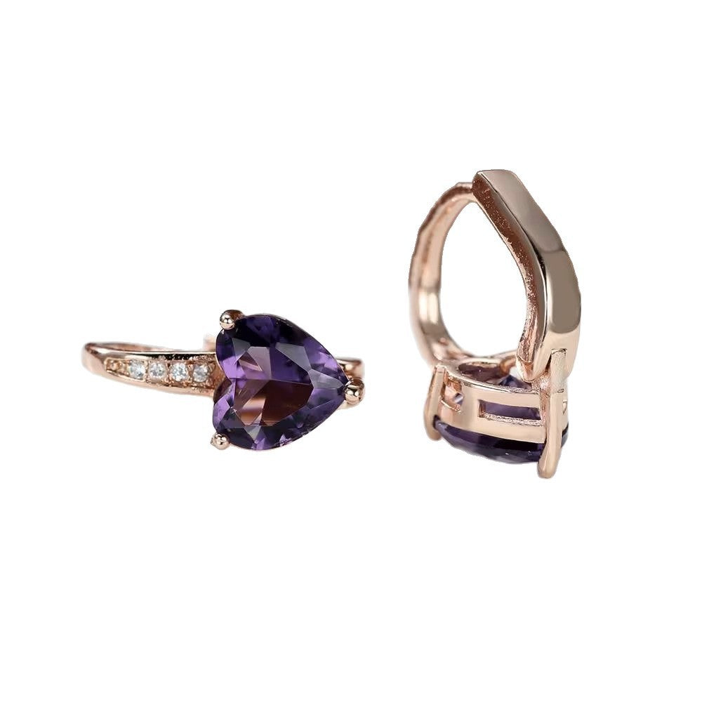 Women's Heart-Shaped Zircon Inlay Copper Earrings