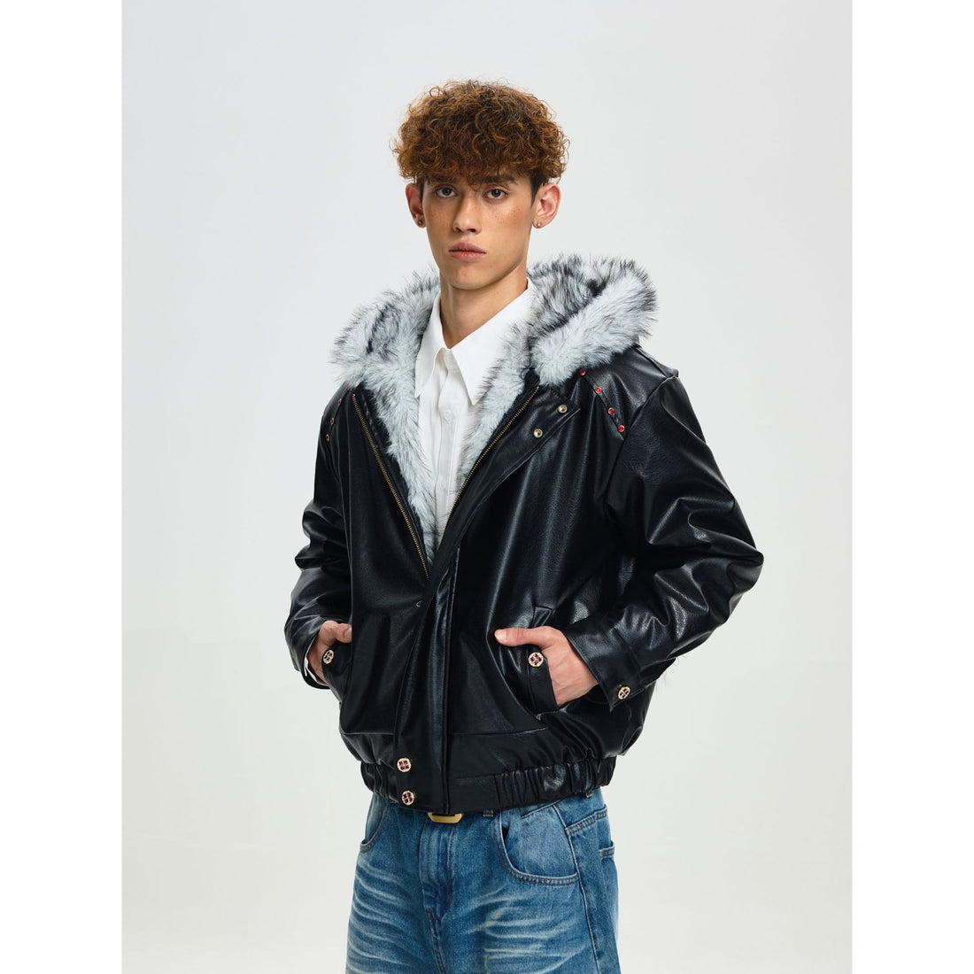 Hooded mountain eagle fur coat