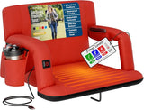 Heated stadium seat set up on bleacher benches