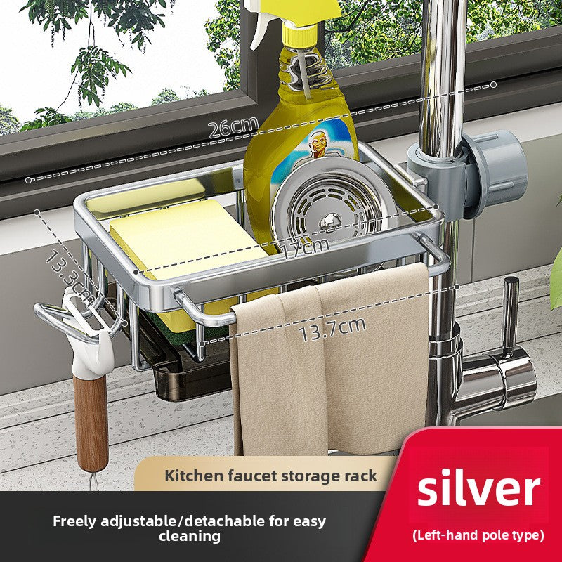 Space Aluminum Faucet Sink Storage Rack with Drip Tray