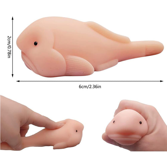 Blobfish squishy toy about 6 cm long with finger squeeze close-ups