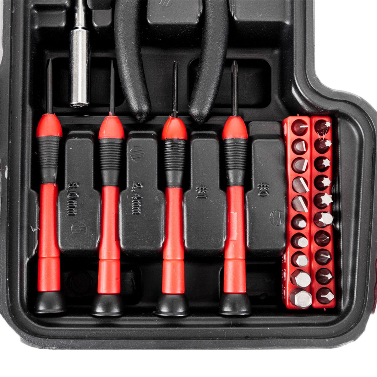 39-piece home repair tool kit in red carrying case