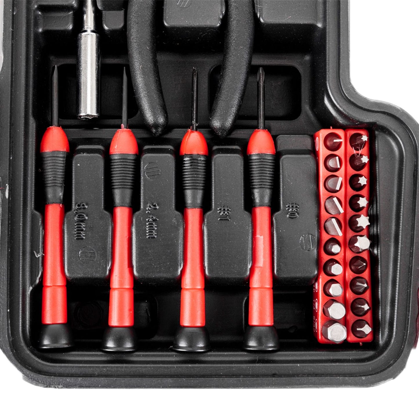 39-piece home repair tool kit in red carrying case