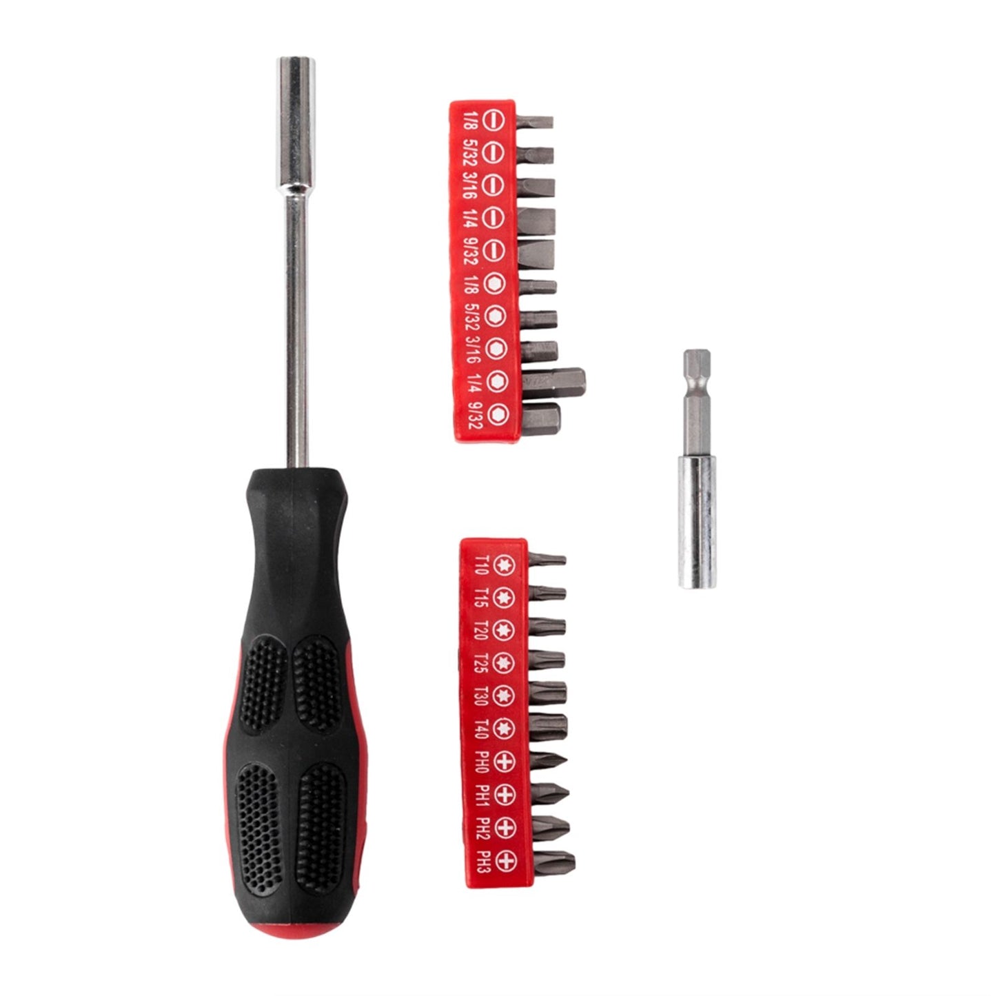 39-piece home repair tool kit in red carrying case