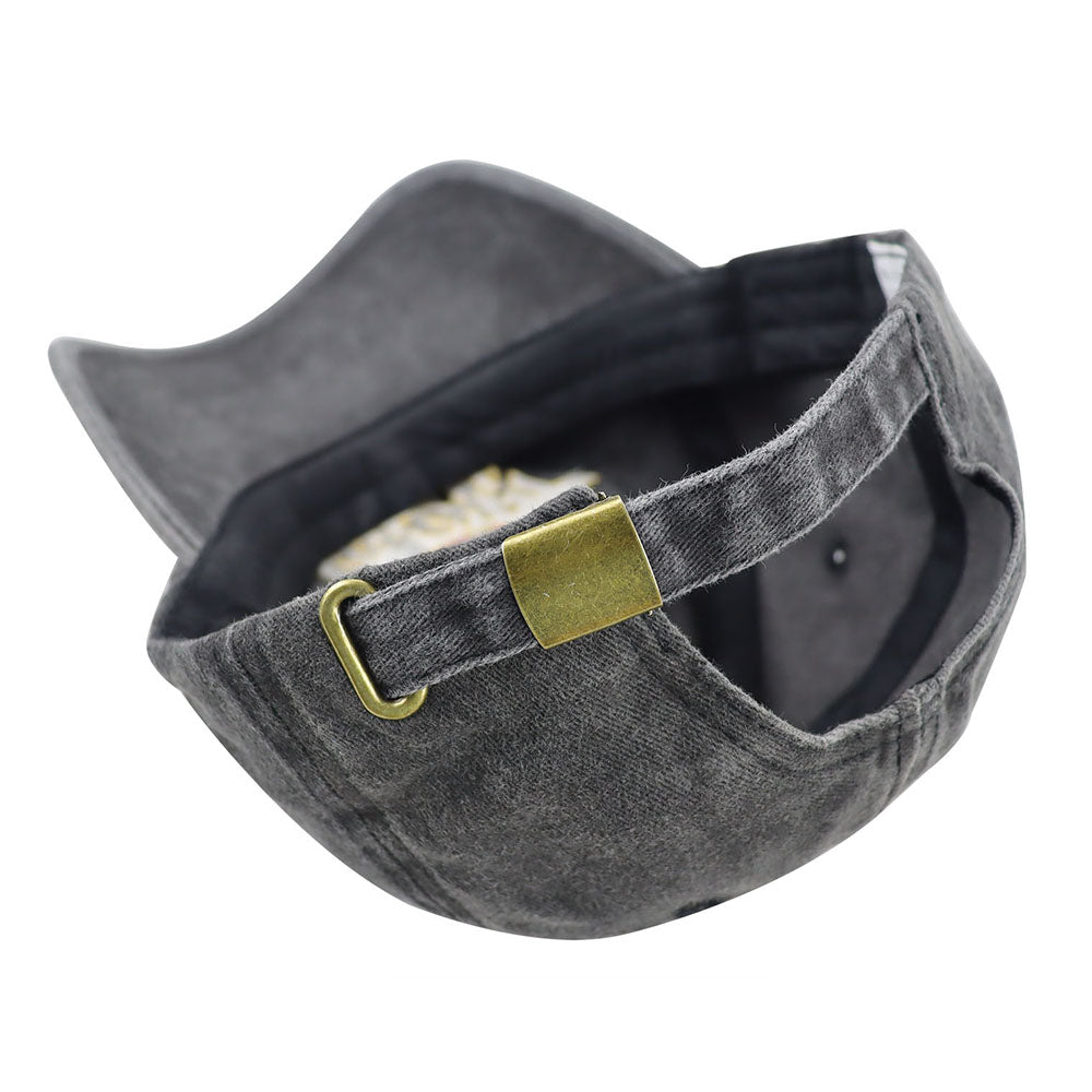 Black washed baseball cap back strap with metal buckle