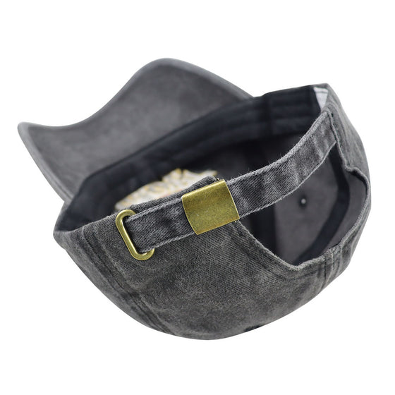 Black washed baseball cap back strap with metal buckle