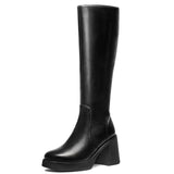 Women Chunky Heel Square Toe Knee Boots