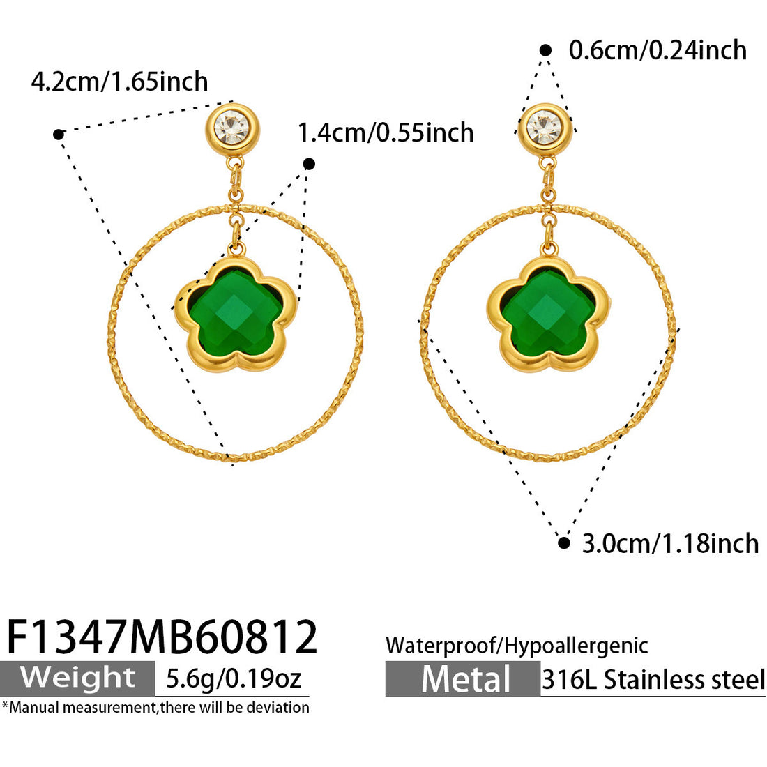Large circle flower-shaped glass stone long earrings