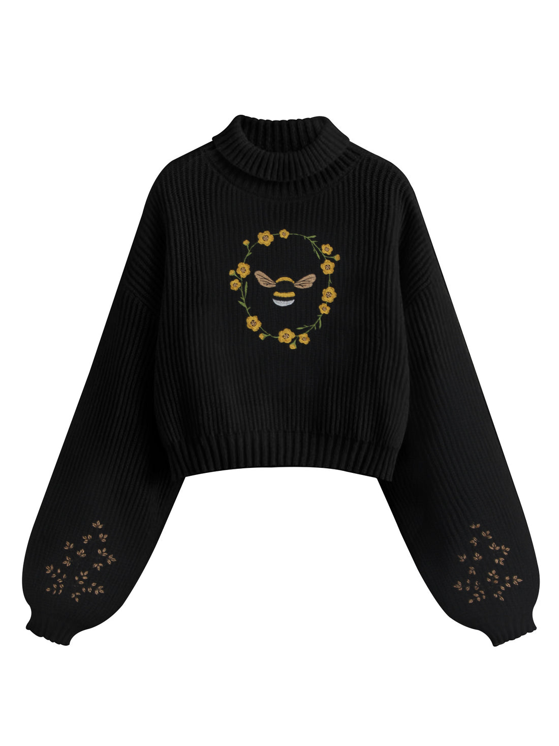 Embroidered Turtleneck Pullover Sweater