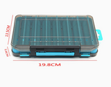 Dual-sided fishing tackle box closed exterior