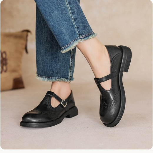Womens Buckle Strap Flat Square Toe Casual Shoes