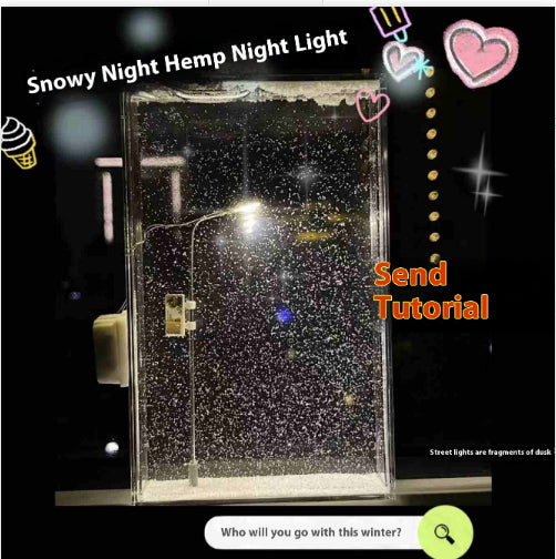 Snowy night street lamp night light with flowing snow, product view