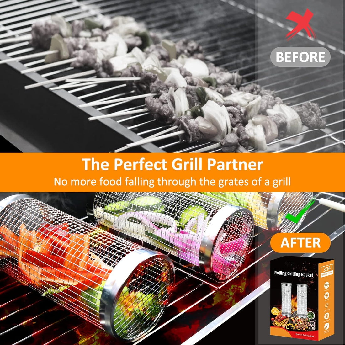 Stainless Steel Rolling Grill Basket BBQ