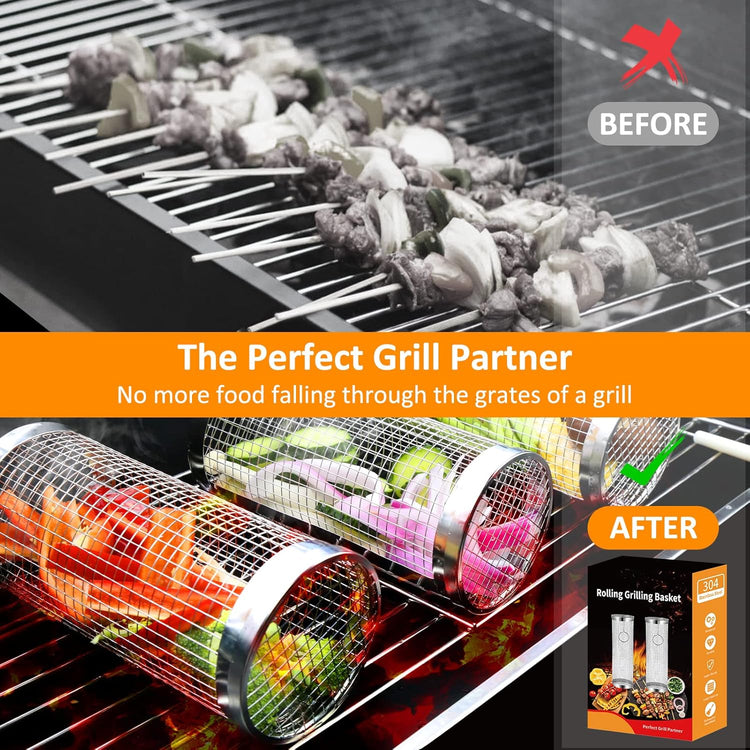 Stainless Steel Rolling Grill Basket BBQ