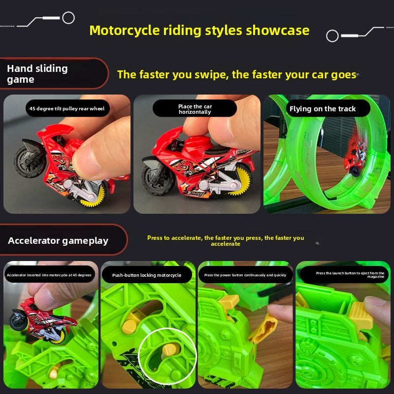 Inertia Powered Motorcycle Track Toy