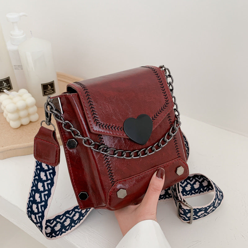 Women Textured PU Leather Small Square Crossbody Bag with Wide Shoulder Strap