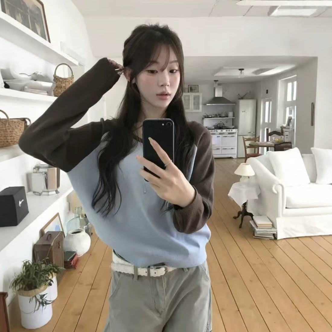 Women's V-neck colorblock long sleeve knitted sweater, photo 6