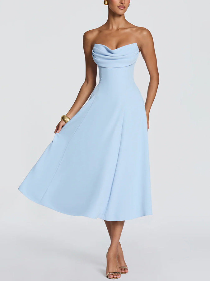 Women's strapless pleated A-line dress with lace-up back, photo 2