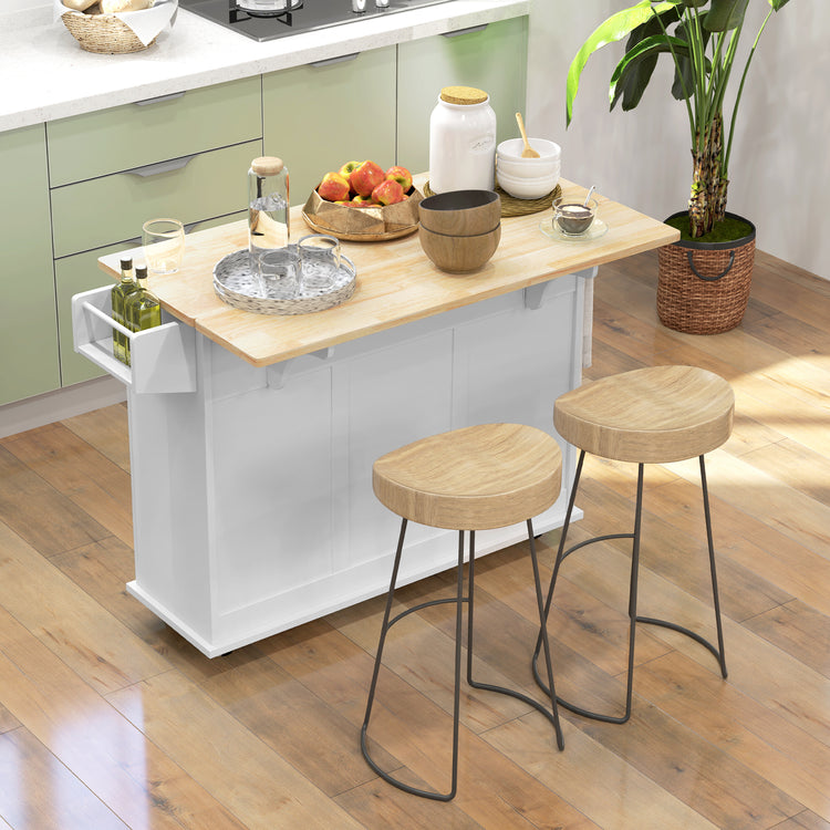 White rolling kitchen island with drop leaf