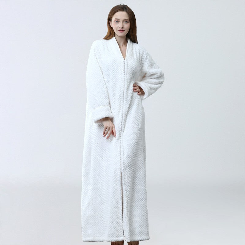 Flannel Nightdress, Bathrobe for Women, Fleece-Lined and Thickened