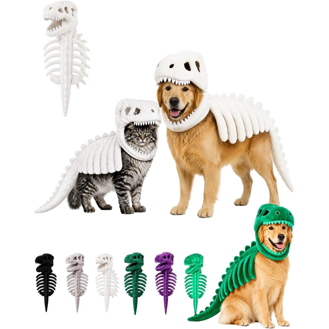 Dinosaur Skeleton Pet Costume Plush Halloween Outfit