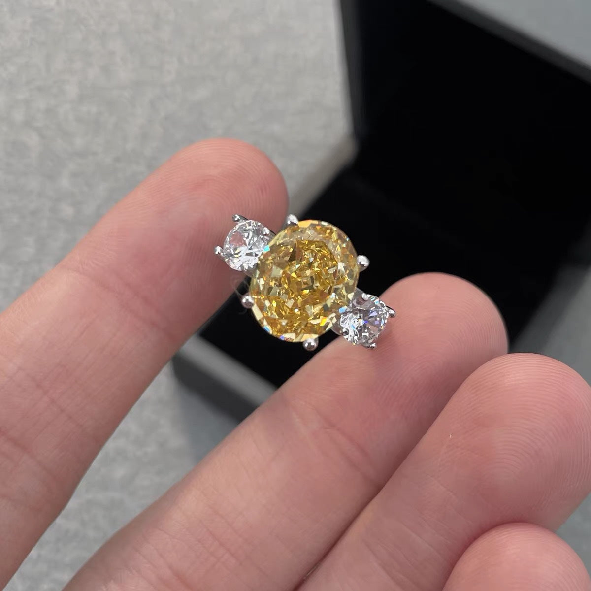 Yellow Rhinestone Floral Ring