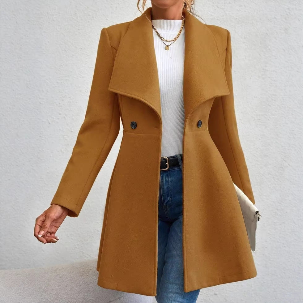 Women's Mid-Length Lapel Woolen Coat