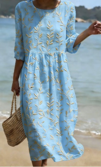 Women's floral print long-sleeved round-neck dress