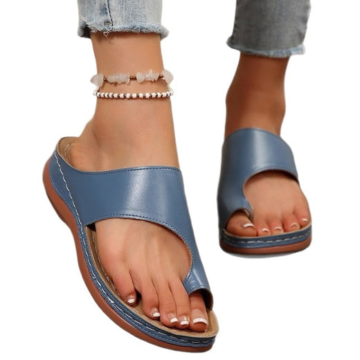 Large-size Cow-toe Wedge Sandals Go-out Flip-on Casual Slippers