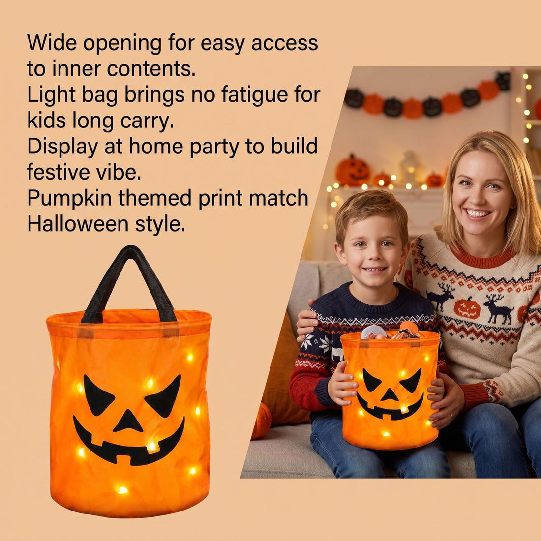 Halloween LED Pumpkin Candy Bucket with Light