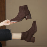 Genuine Leather Vintage Ankle Boots with Chunky Heel