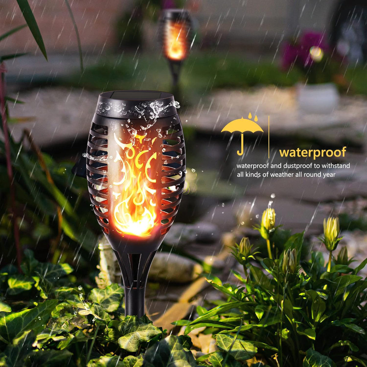 Solar Powered LED Flame Garden Light