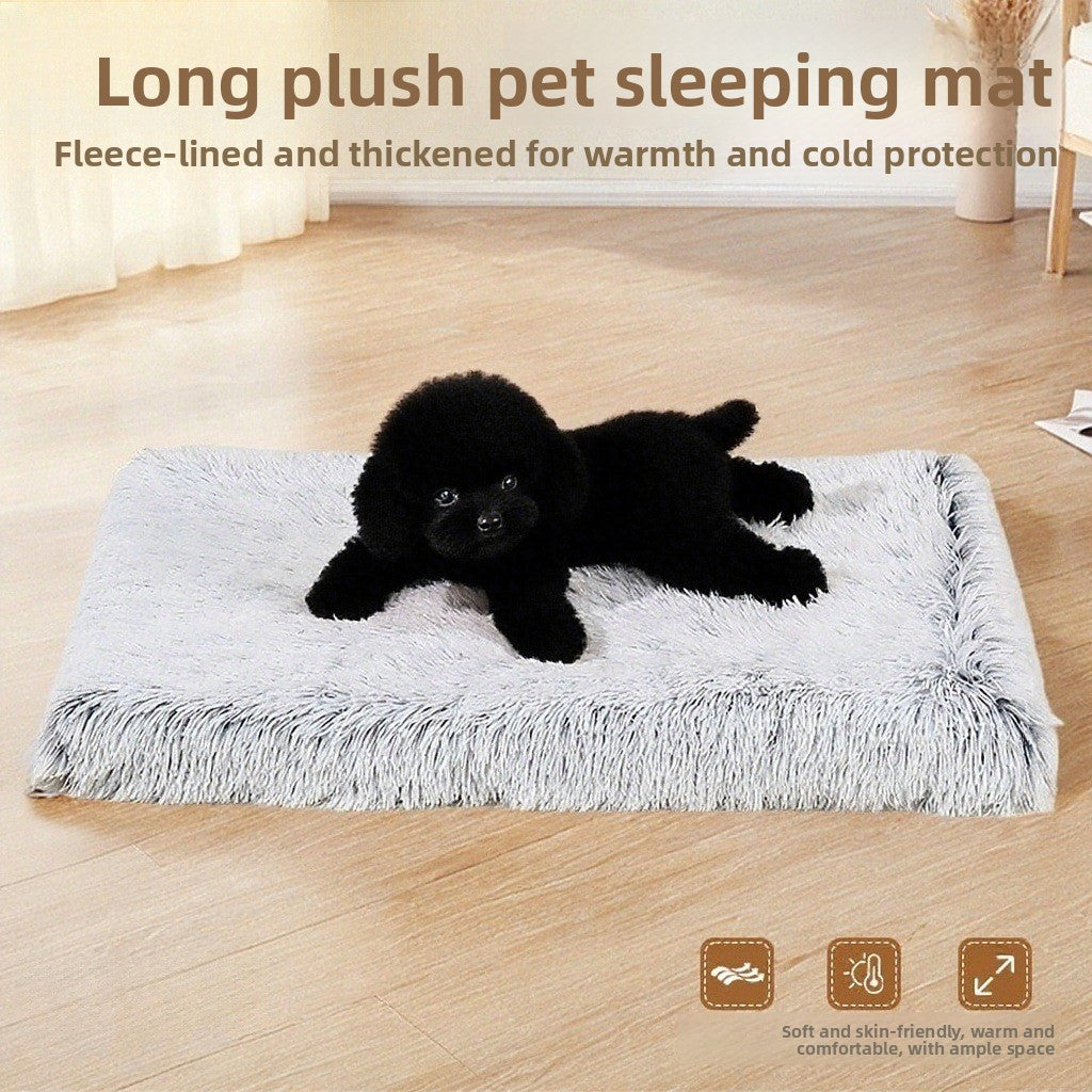 Square plush pet bed mat with raised edges, photo 3