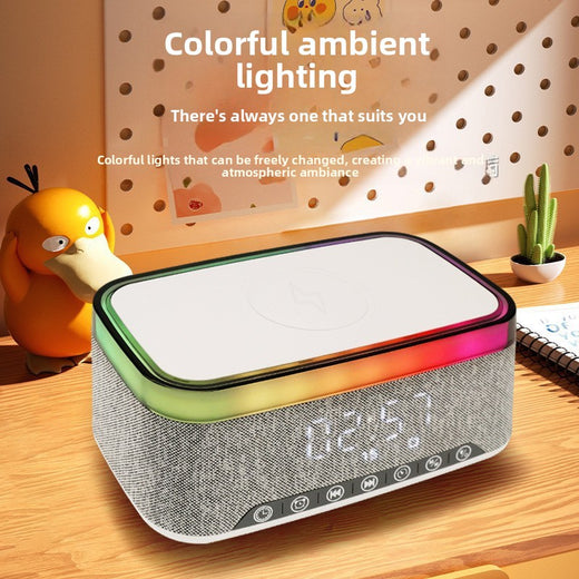 Wireless Charging Bluetooth Speaker with Clock and Night Light