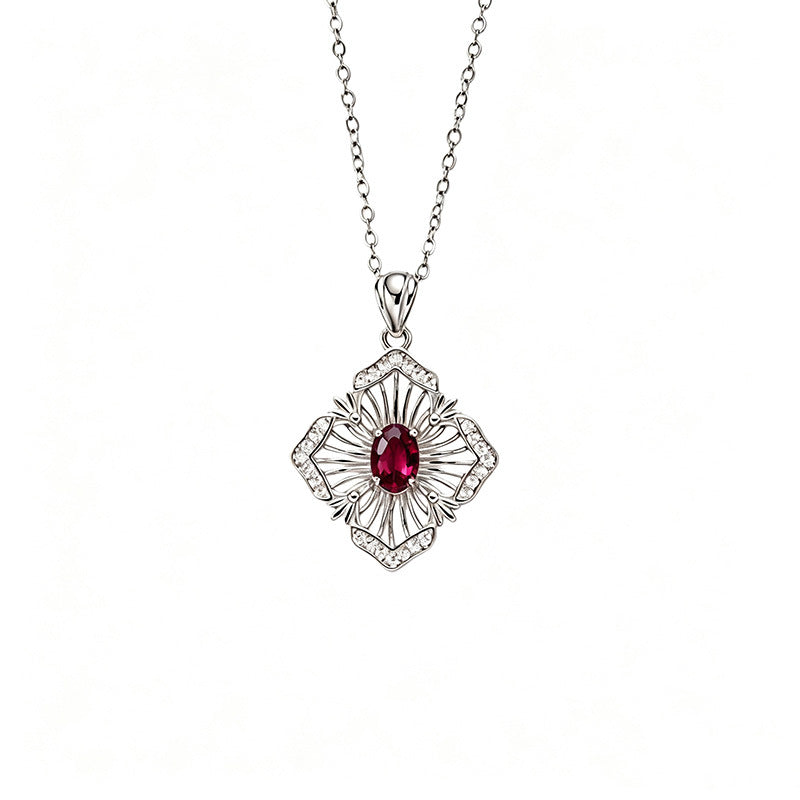 S925 Sterling Silver Natural Birthstone Geometric Pendant Necklace