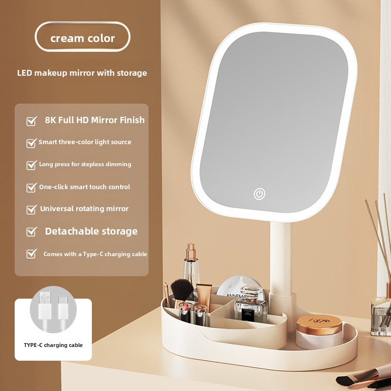 Three-Color Lighting Foldable Makeup Mirror with 5X Magnification Detachable Lens