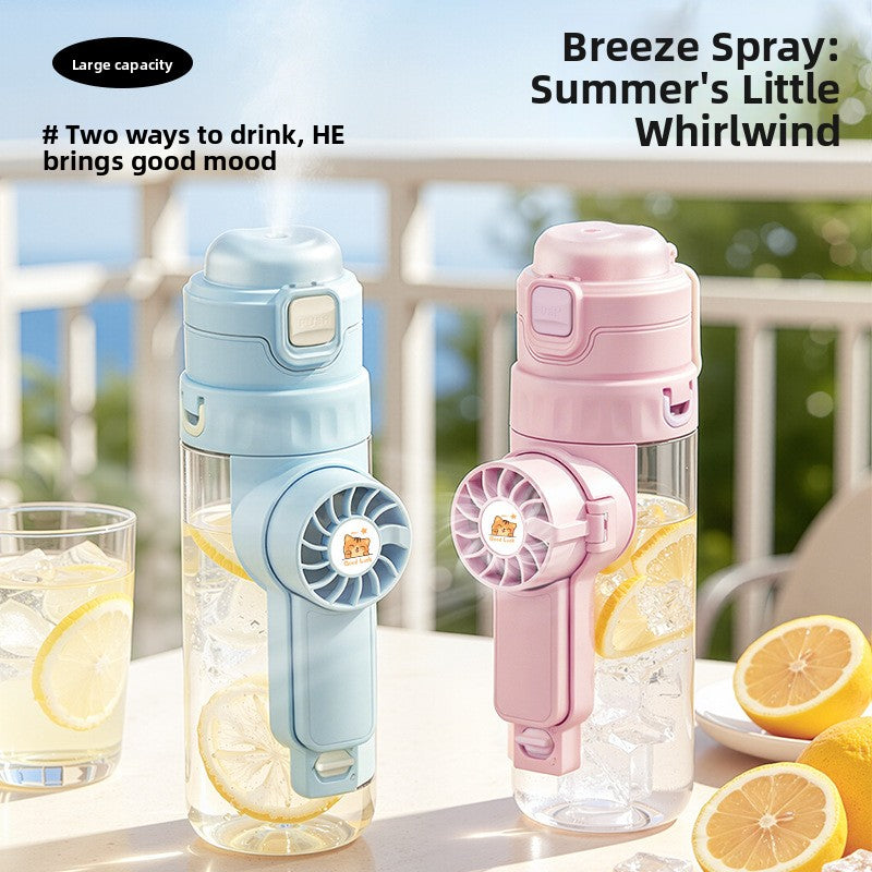 Fan spray water cup - student straw cup