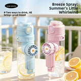 Fan spray water cup - student straw cup
