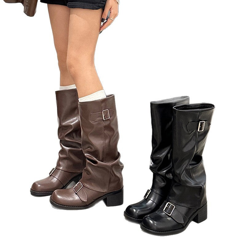 Women's Thick Heel Round Toe Over-The-Knee Knight Boots