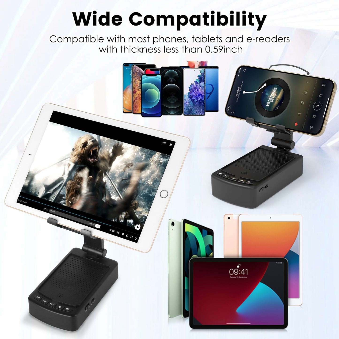 Foldable Phone Stand with Wireless Speaker & Power Bank