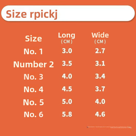 Dog shoe size chart from No. 1 (3.0 x 2.7 cm) to No. 6 (5.8 x 4.6 cm)