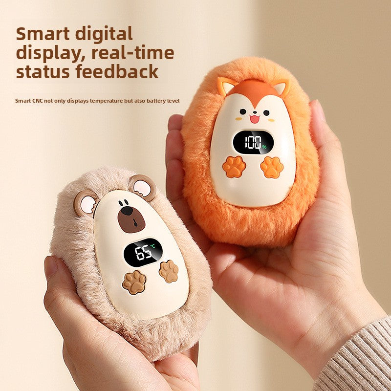 Plush Rechargeable Hand Warmer with Digital Display and Portable Design