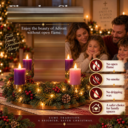 Lighted Christmas Advent wreath with Nativity scene centerpiece, photo 3