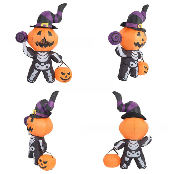 Skull Ghost Inflatable Figure Holding Pumpkin Halloween Ghost Inflatable Polyester