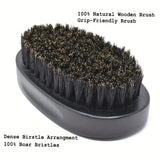 Wooden comb and boar-bristle brush close-up
