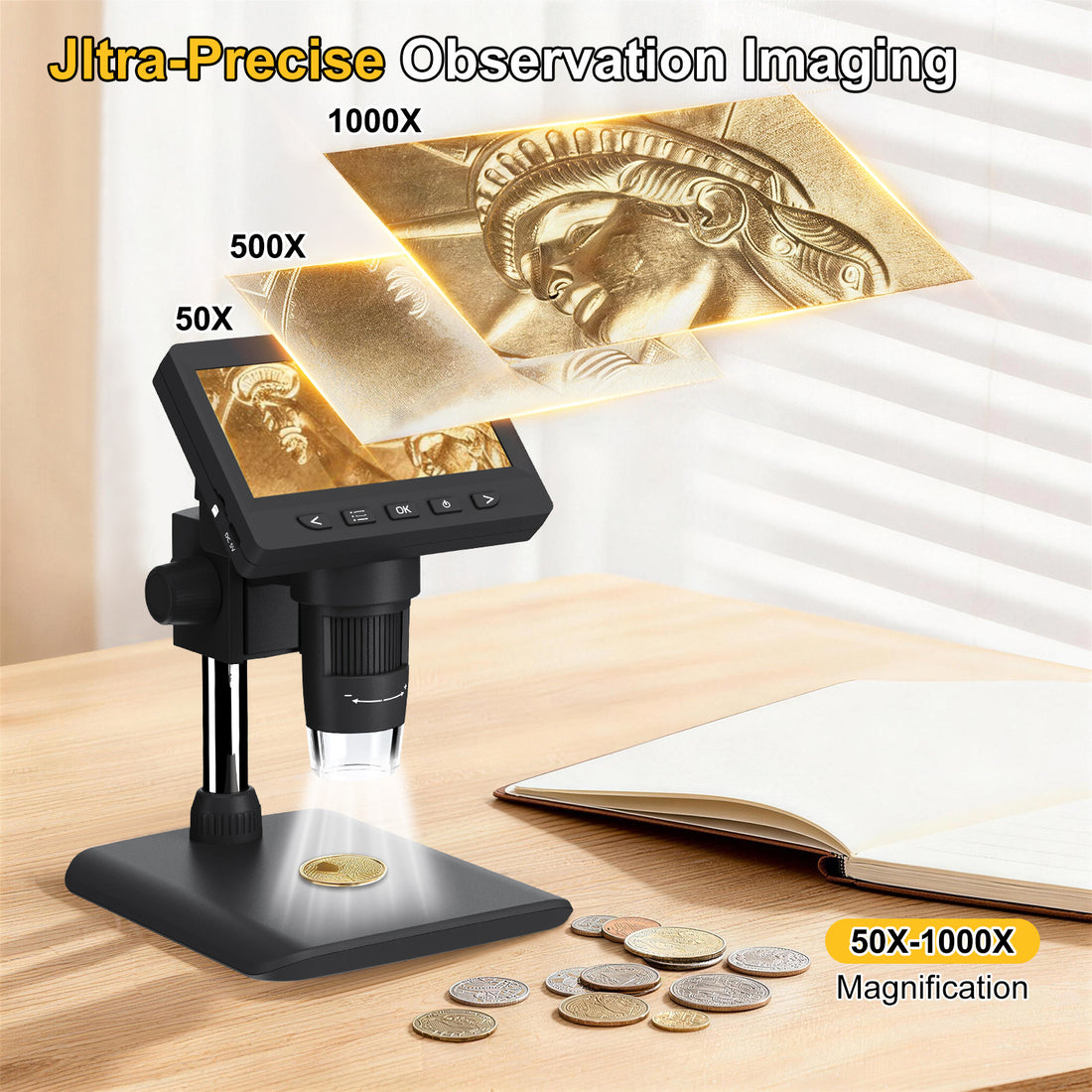 1080P 4.3 Inch Digital Microscope with Screen 1000x Magnification