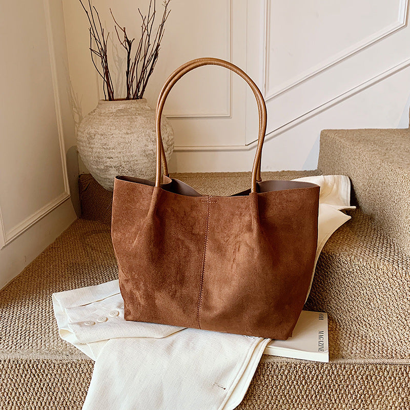 Retro suede fabric shoulder bag